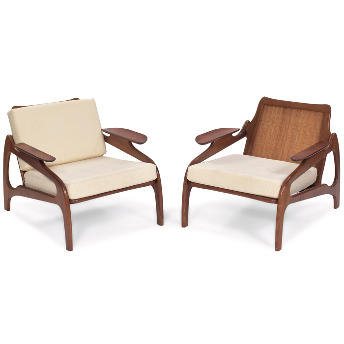 Appraisal: Craft Associates lounge chairs pair walnut frames with paddle arms