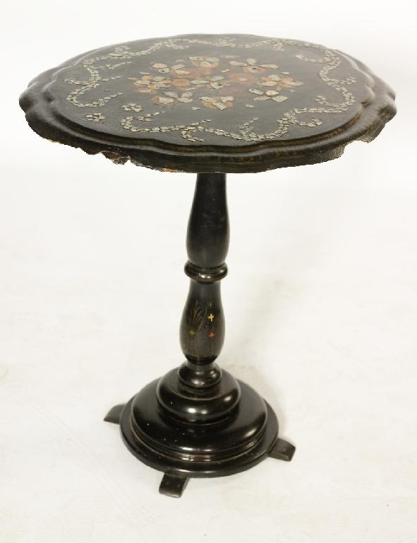 Appraisal: th CENTURY MOTHER-OF-PEARL INLAID PAPIER-MACHE TILT-TOP OCCASIONAL TABLE the oval