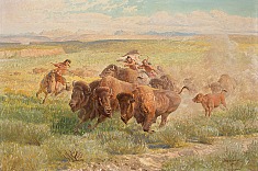 Appraisal: John Clymer Buffalo Huntoil on canvas x in