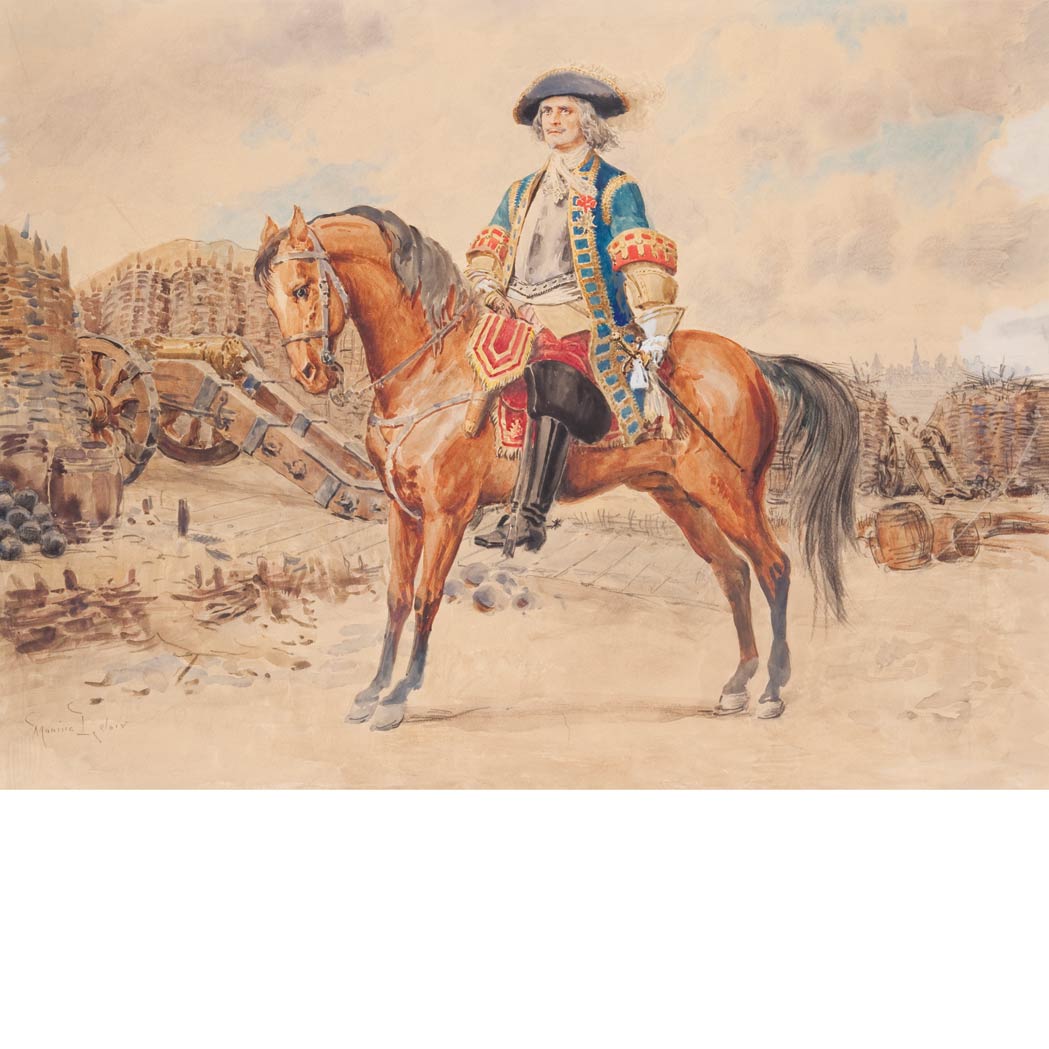 Appraisal: Maurice Leloir French - Mounted Calvary Officer Signed ll Watercolor