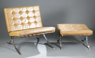 Appraisal: Pair of Knoll Barcelona chair and ottoman A pair of