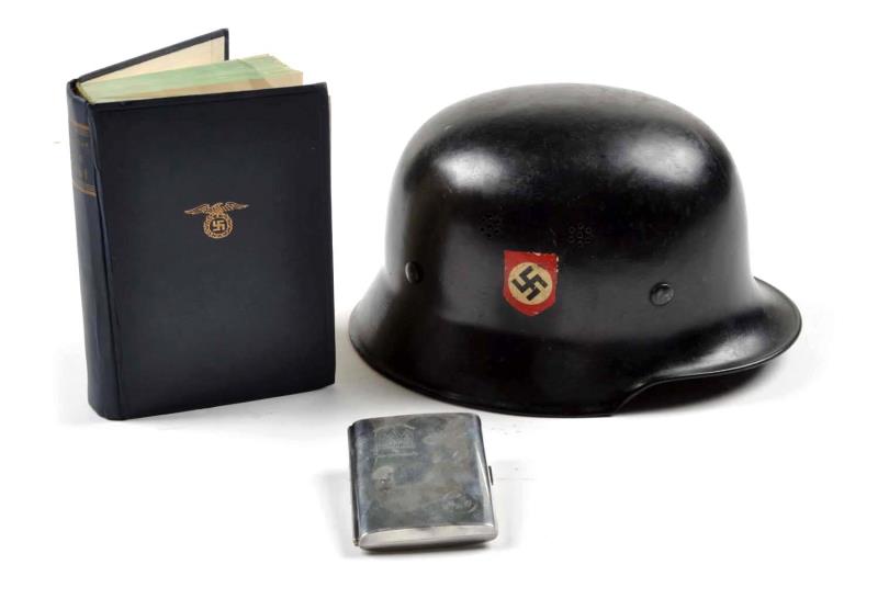 Appraisal: Lot Of Cigarette Case Mine Kampt Book Helmet NSDAP silver