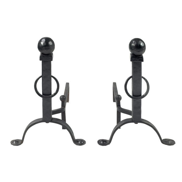 Appraisal: Arts Crafts andirons in wrought iron with loop and ball