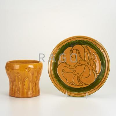 Appraisal: UNIVERSITY OF OKLAHOMA TEXAS STATE COLLEGE Two glazed pieces charger