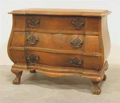 Appraisal: French provincial miniature bombe walnut commode th century W in