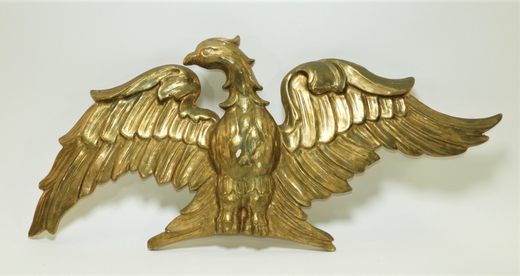 Appraisal: AMERICAN CARVED GILT WOOD ARCHITECTURAL EAGLE United States Early th