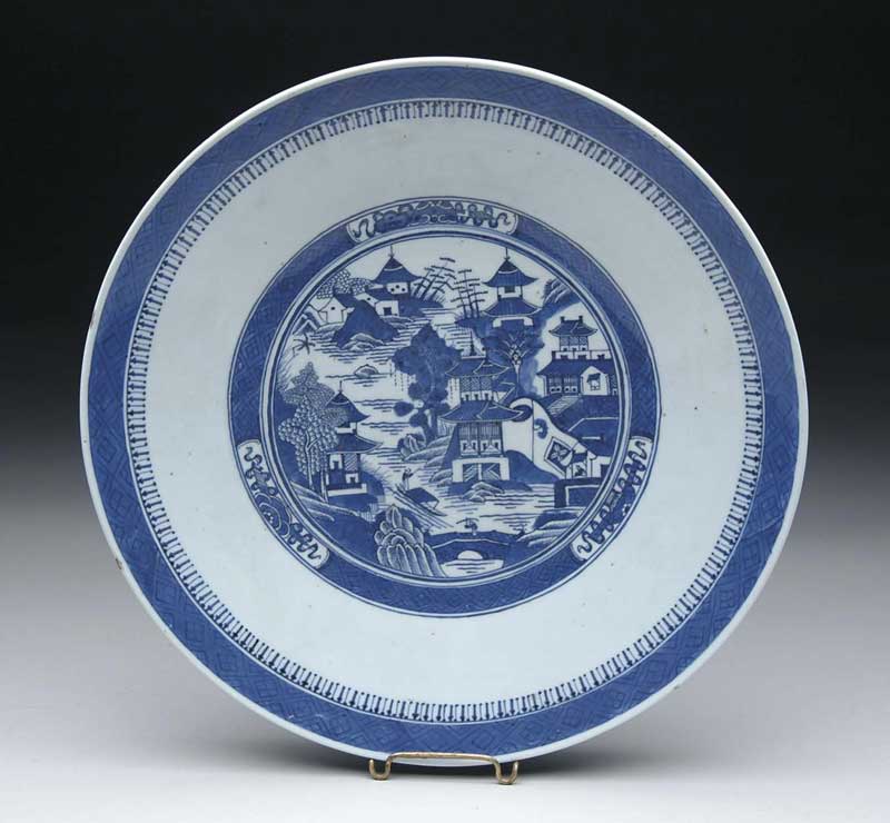 Appraisal: BLUE AND WHITE CANTON CHARGER Footed shallow bowl has decoration