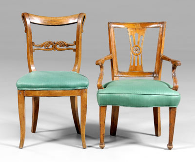 Appraisal: Two Continental fruitwood chairs Provincial Louis XVI open armchair with