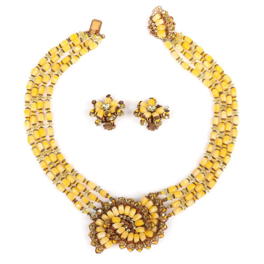 Appraisal: MIRIAM HASKELL -STRAND NECKLACE AND STAR FLOWER CLUSTER EARRING SET