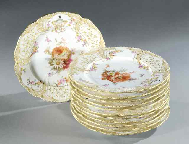 Appraisal: SET OF TWELVE GERMAN KPM DINNER PLATES hand enameled with