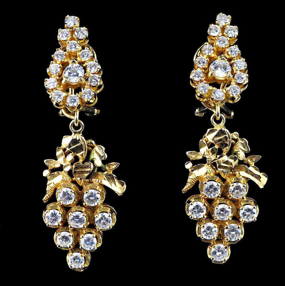 Appraisal: Kt Gold Diamond Day-Night Earrings Kt yellow gold Day-Night pierced