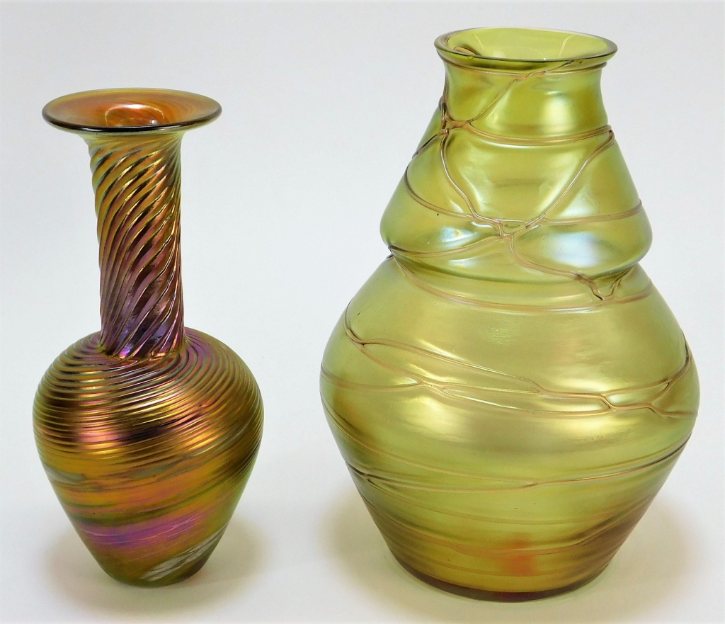 Appraisal: PC LOETZ AND ROBERT HELD ART GLASS VASE GROUPING Austria