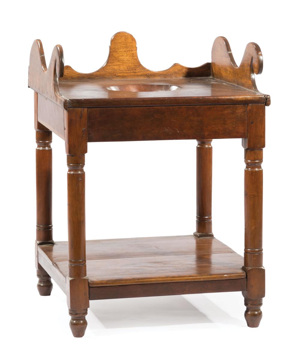 Appraisal: Southern Cherrywood and Walnut Washstand lobed and scrolled gallery top