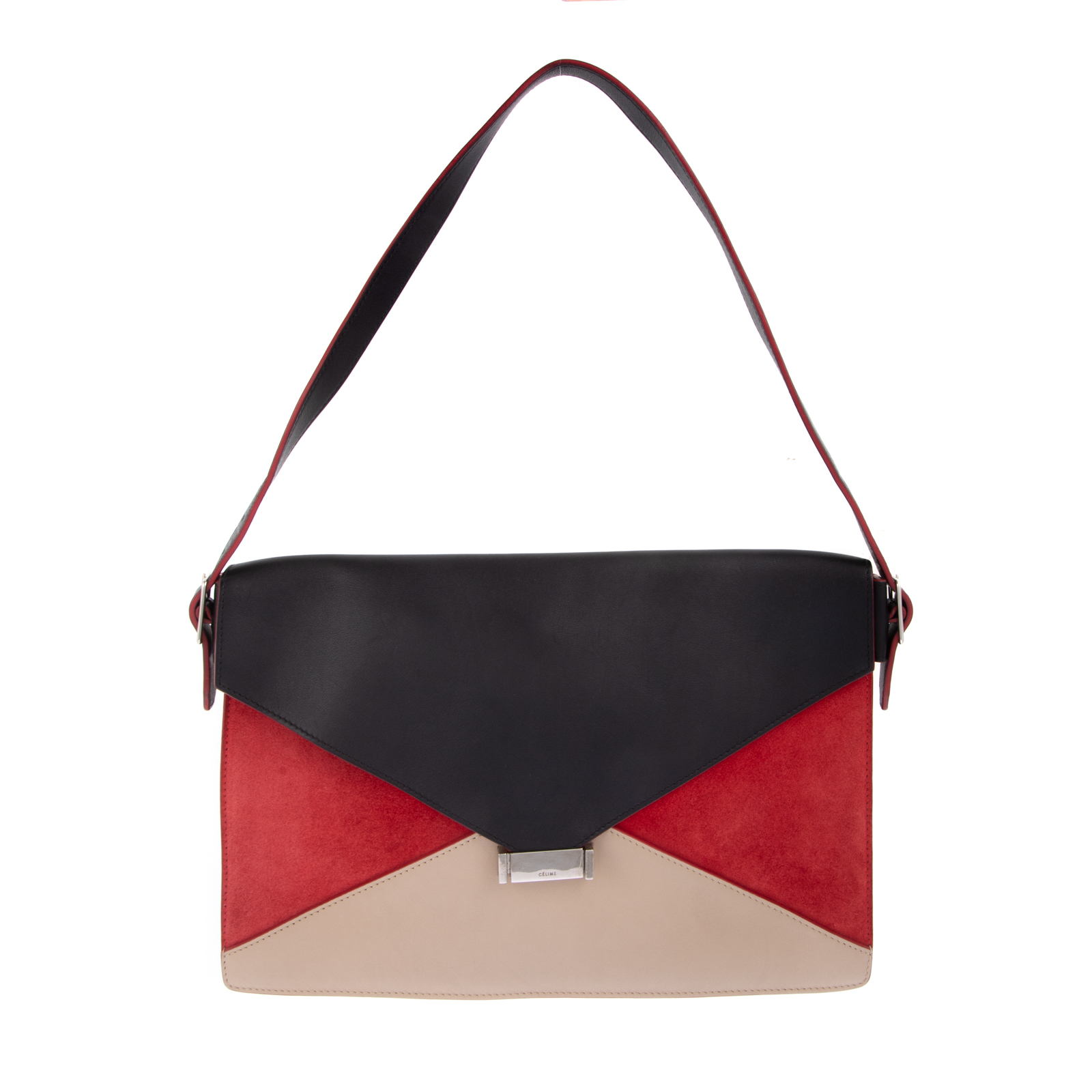 Appraisal: A CELINE TRICOLOR DIAMOND SHOULDER CLUTCH A suede and smooth