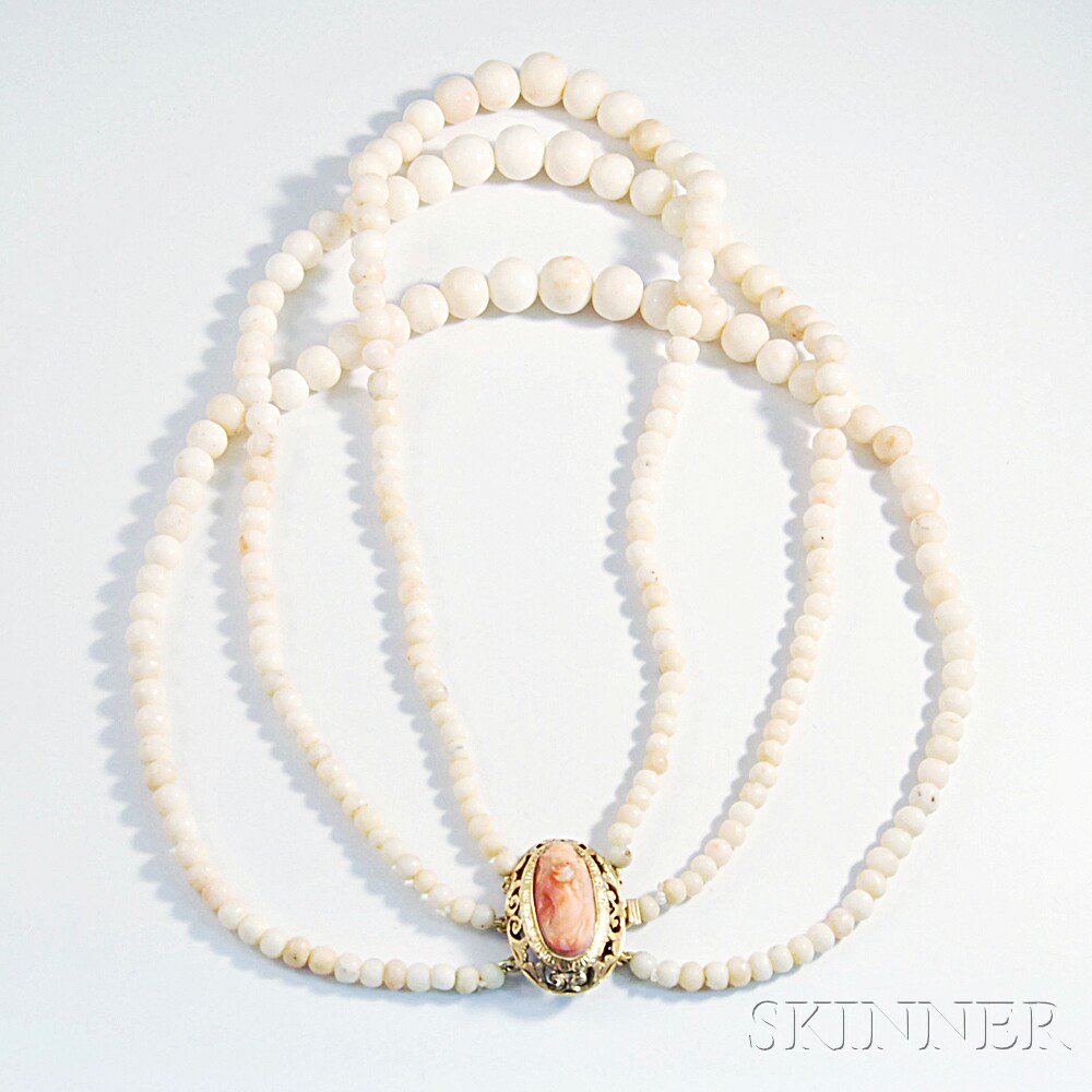 Appraisal: Multi-strand Angelskin Coral Necklace composed of three strands of graduated