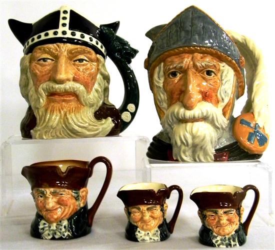 Appraisal: Five Royal Doulton tobys two large one marked ''Don Quixote''