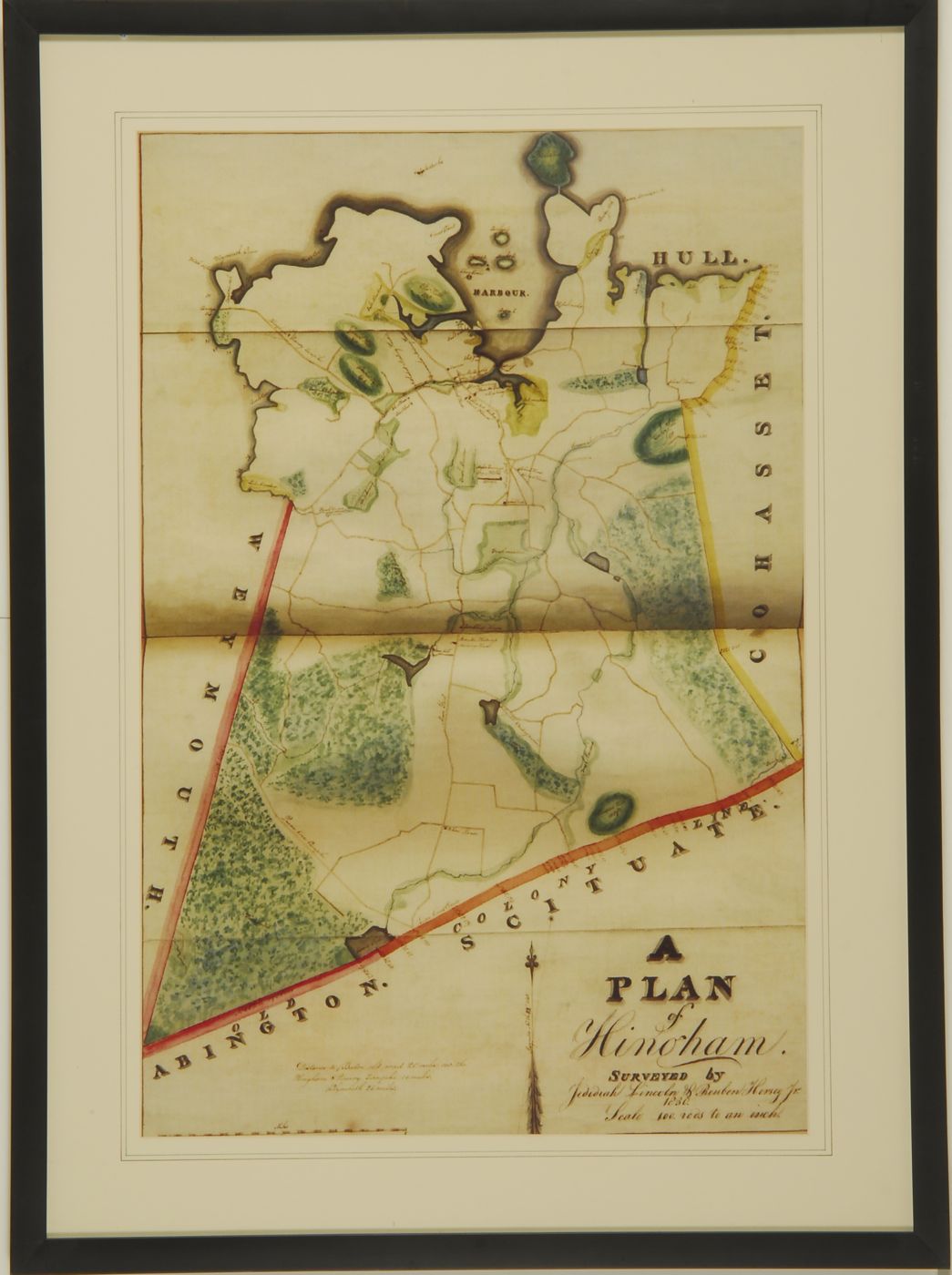 Appraisal: FRAMED COPY OF AN TOWN PLAN Of Hingham Massachusetts surveyed