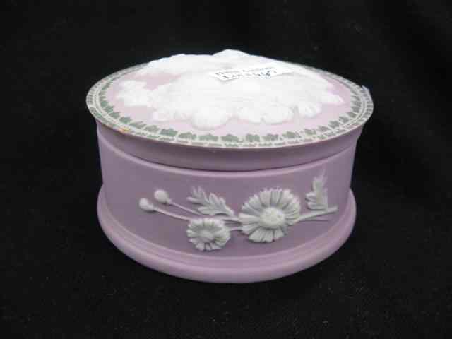 Appraisal: German Jasperware Dresser Box cupid kissing maiden '' diameter attributed