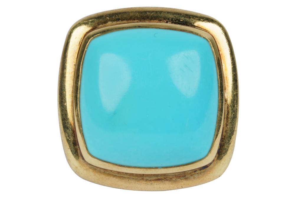 Appraisal: DAVID YURMAN KARAT YELLOW GOLD STERLING TURQUOISE RINGCentering one square