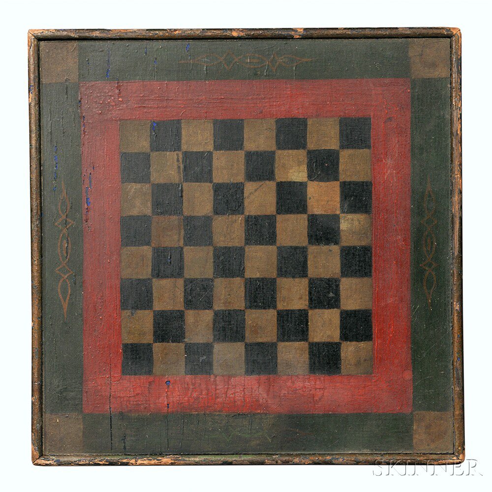 Appraisal: Painted Checkerboard America th century the gilt and black squares