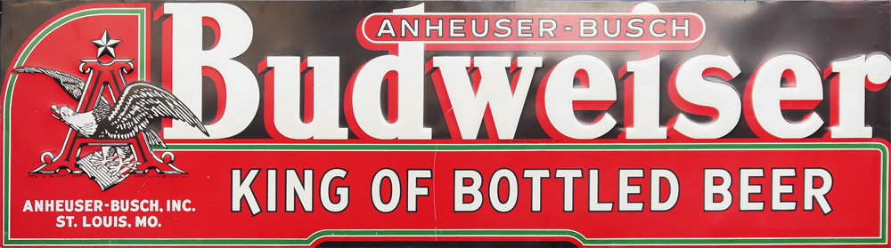 Appraisal: BUDWEISER EMBOSSED TIN LITHOGRAPH SIGN Mid th Century King of