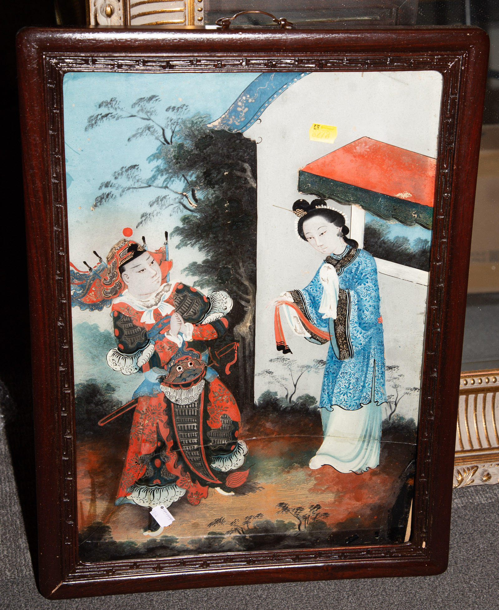 Appraisal: CHINESE REVERSE PAINTING ON GLASS th century framed