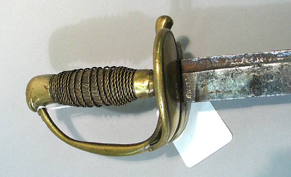 Appraisal: An infantry hanger dated possibly Bavarian Curved inch blade with