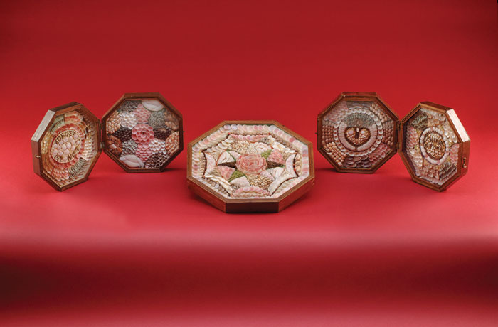 Appraisal: SAILOR'S OCTAGONAL SHELLWORK VALENTINE With central floral medallion Length inches