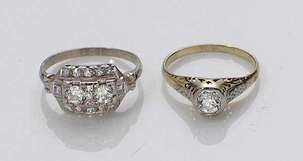 Appraisal: Two diamond and k gold and white gold rings estimated