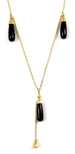 Appraisal: BLACK ONYX AND DIAMOND NECKLACE k yellow gold chain suspends