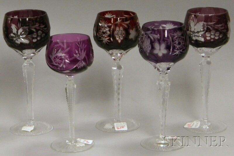 Appraisal: Set of Four Amethyst Cut-to-clear Glass Wine Stems and a