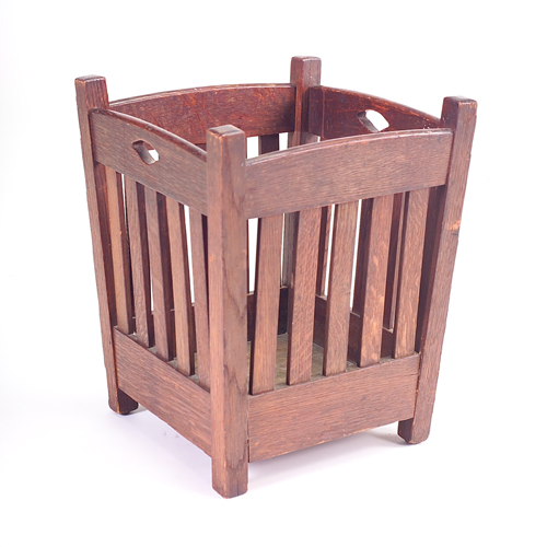 Appraisal: STICKLEY BROTHERS Slatted waste basket with cut-out handles Original finish