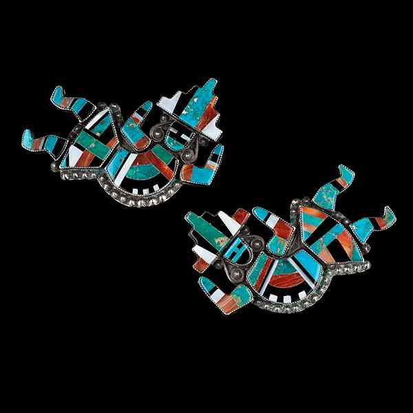 Appraisal: Zuni Inlay Rainbow Guardian Pins lot of inlaid with turquoise