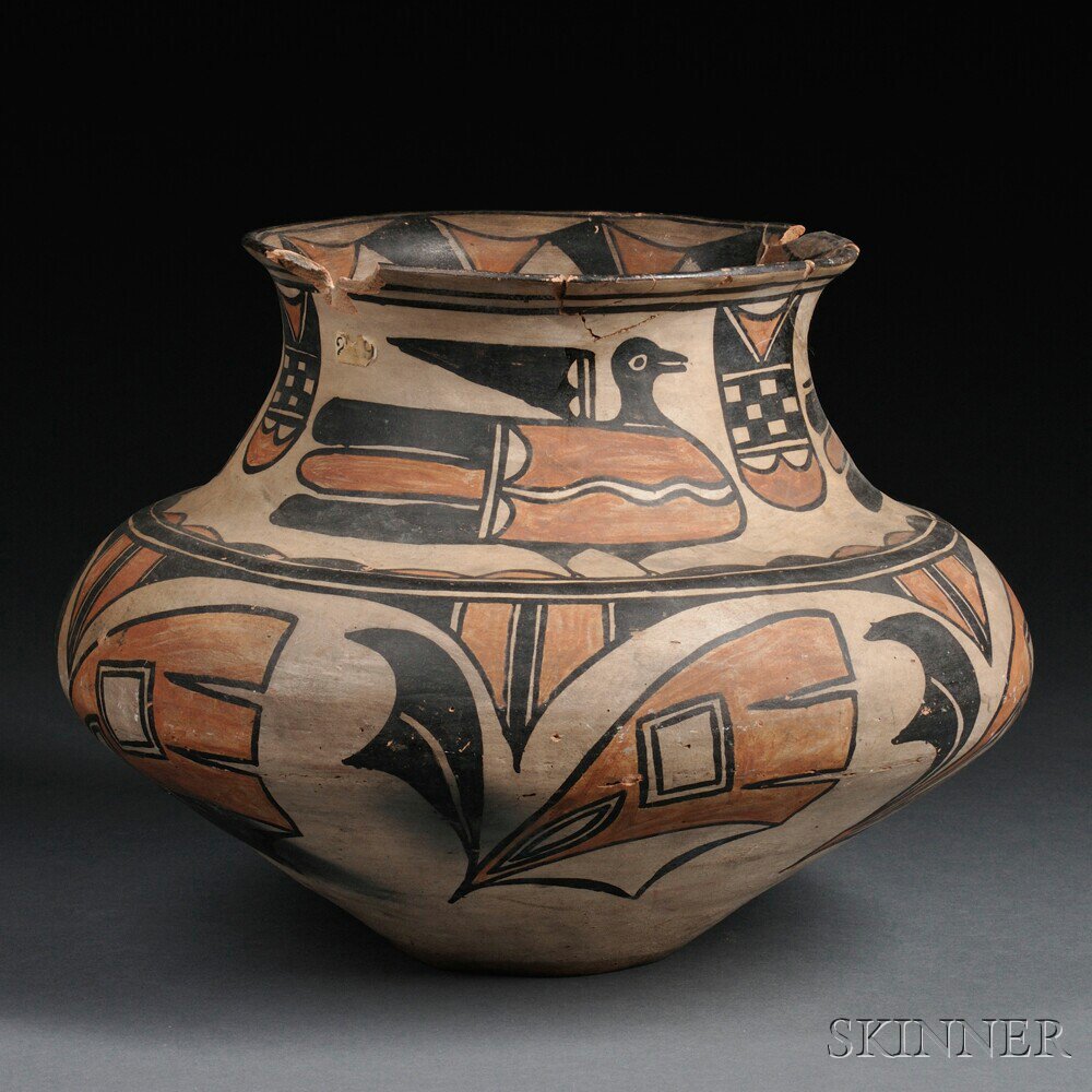 Appraisal: San Ildefonso Polychrome Jar with two-banded design showing abstract foliate