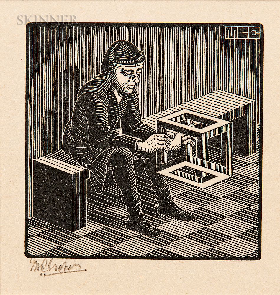 Appraisal: M C Escher Dutch - Man with Cuboid M C