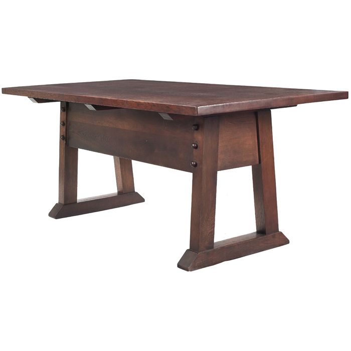 Appraisal: Gustav Stickley director's table c rectangular top supported by canted