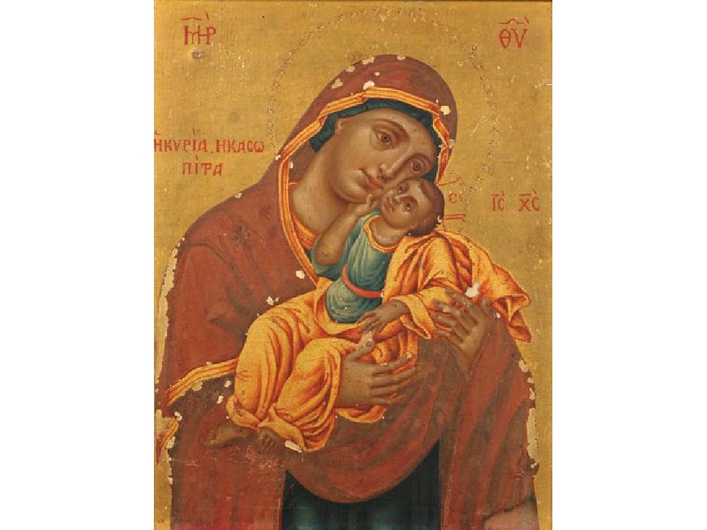 Appraisal: RUSSIAN SCHOOL An icon of the Madonna and child the