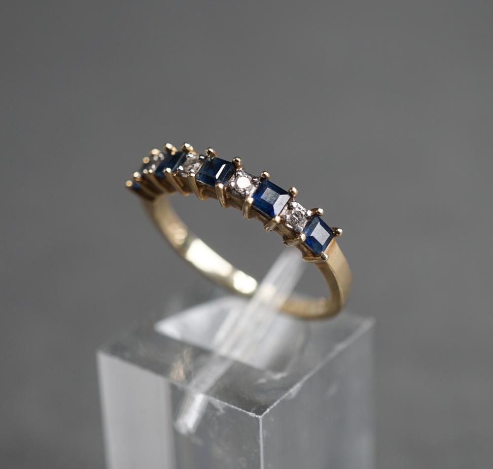 Appraisal: -KARAT YELLOW-GOLD BLUE SAPPHIRE AND DIAMOND BAND GROSS DWT SIZE