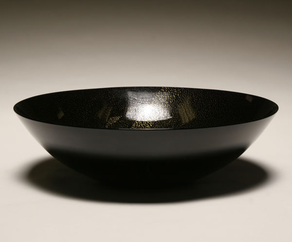 Appraisal: Veart Murano black art glass and gold leaf bowl Engraved