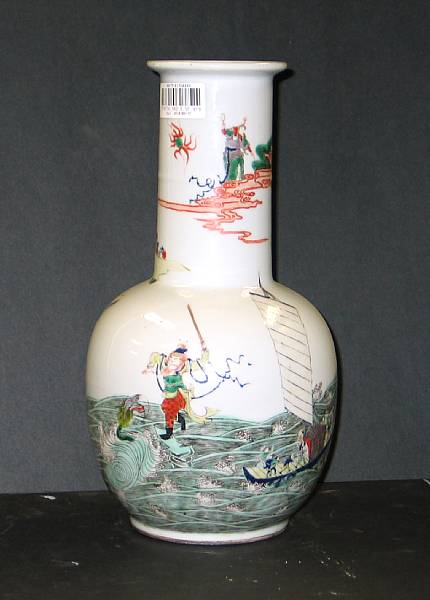 Appraisal: A famille verte enameled porcelain vase Kangxi Mark Thickly potted