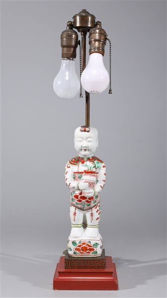 Appraisal: Chinese enameled porcelain figure mounted as lamp as-is condition not