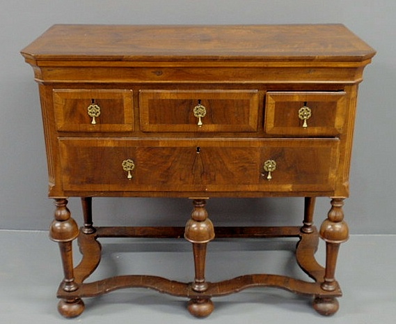 Appraisal: William Mary style walnut lowboy with reeded chamfered corners h