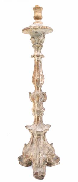 Appraisal: An Italian carved wood candlestick height in width in depth