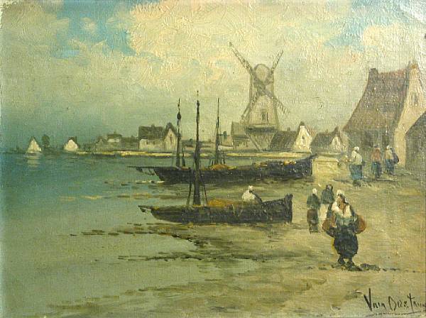 Appraisal: Dutch School th Century Fishing boats beached on a shore