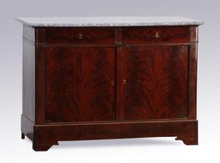 Appraisal: th c French marble top mahogany buffet th century French