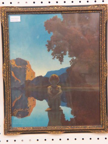 Appraisal: Maxfield Parrish print seated nudeby reflective water approx x in