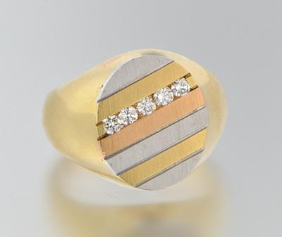 Appraisal: A Gentleman's k Gold and Diamond Ring k tri color