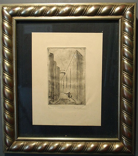 Appraisal: Expressionist etching of a man in an alley possibly by