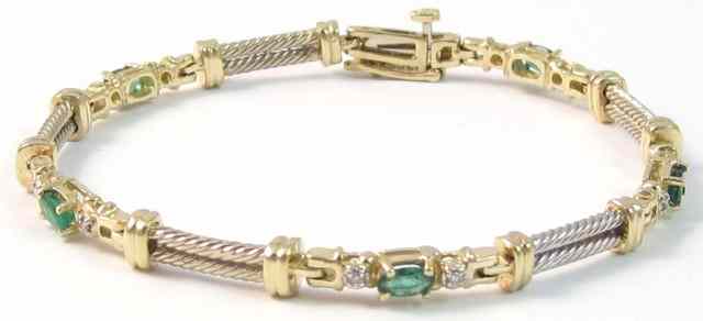 Appraisal: EMERALD DIAMOND AND TWO TONE GOLD BRACELET the - ''