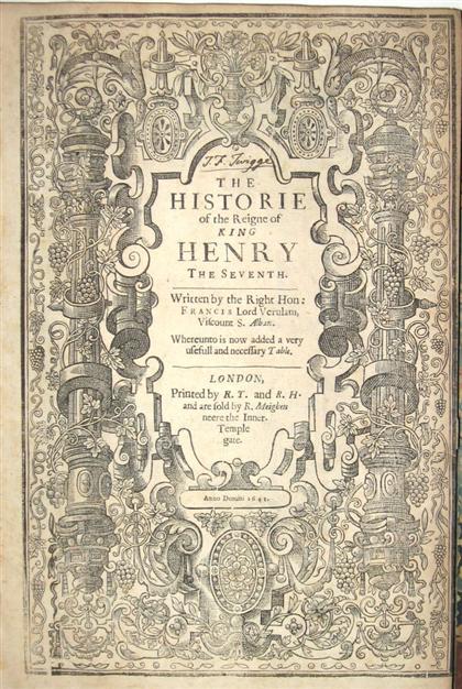 Appraisal: vol Bacon Francis The Historie of The Reigne of King